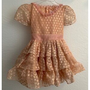 Vintage Sweet N Sassy Dress Peach Ruffles 80s 1980s Layered Pageant Cottagecore